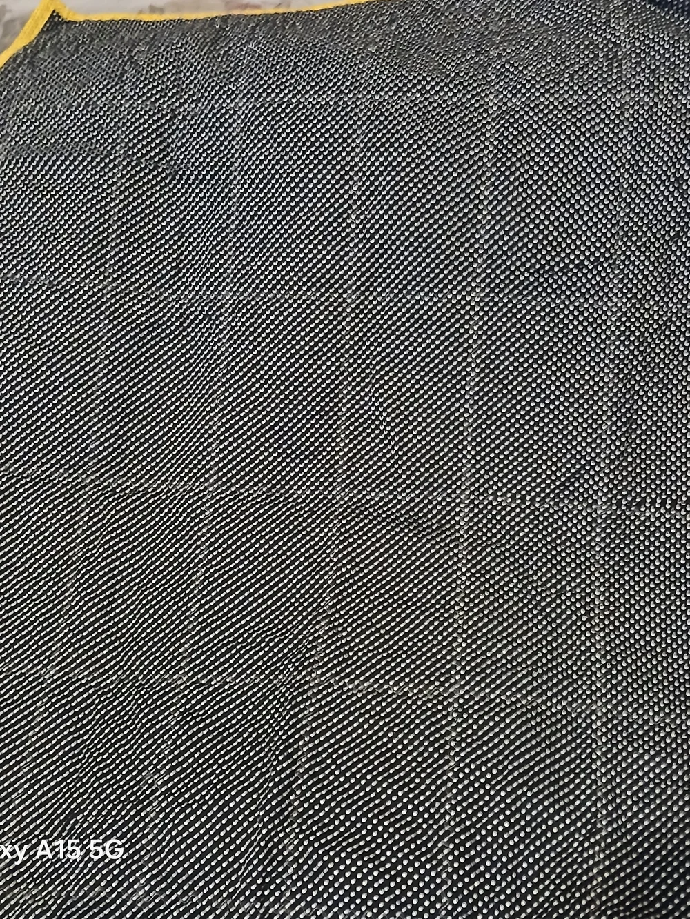 Hand Crafted Yellow and Olive Patchwork Quilt with Navy Polka Dot Border